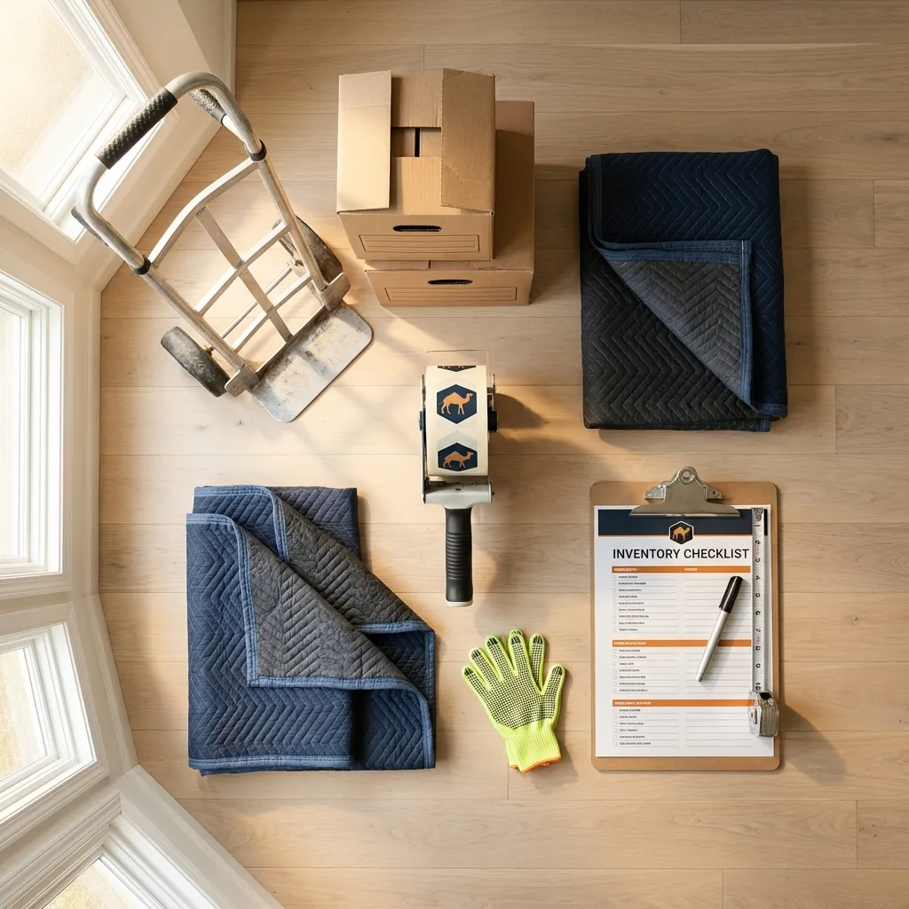 Professional moving supplies and packing materials layout for Grafton residential relocations